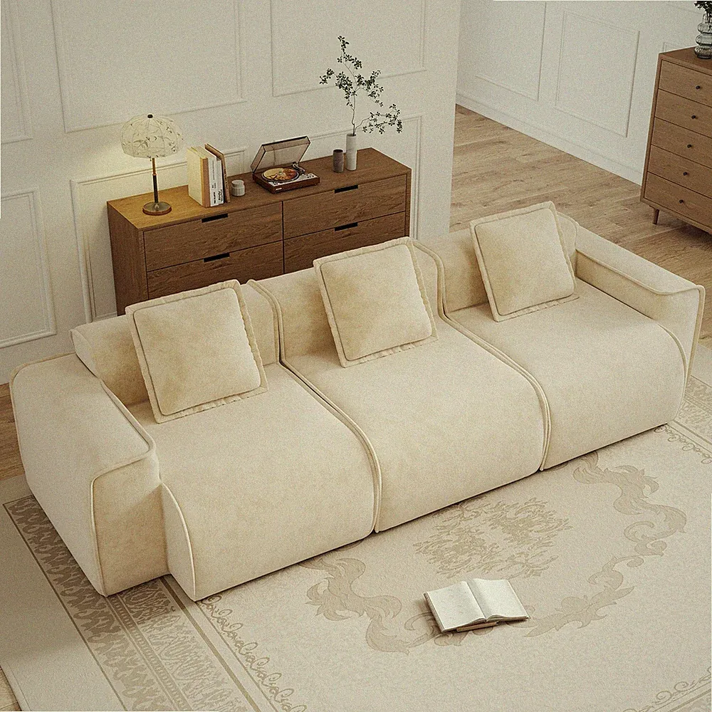 Streamlined Design Deep Seat Modular 3 Seat Boneless Sofa w/French Edge Pipin