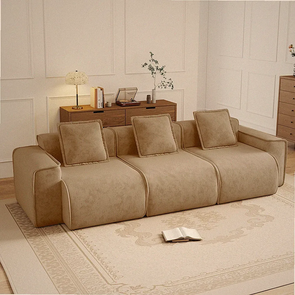 Streamlined Design Deep Seat Modular 3 Seat Boneless Sofa w/French Edge Piping
