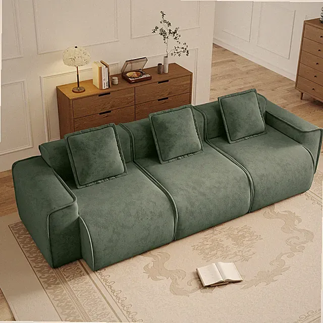 Streamlined Design Deep Seat Modular 3 Seat Boneless Sofa w/French Edge Piping