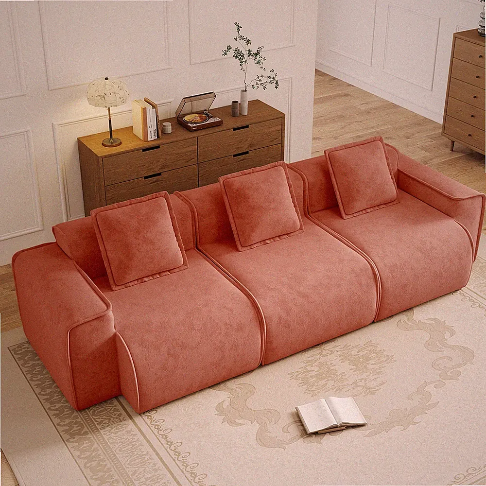 Streamlined Design Deep Seat Modular 3 Seat Boneless Sofa w/French Edge Piping,N