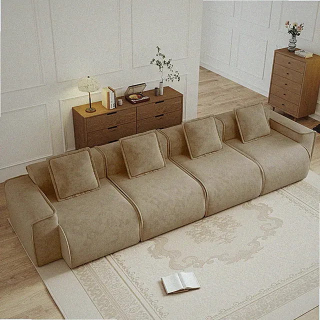 Streamlined Design Deep Seat Modular 4 Seat Boneless Sofa w/French Edge Pipin