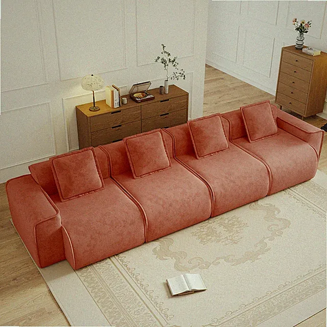 Streamlined Design Deep Seat Modular 4 Seat Boneless Sofa w/French Edge Piping