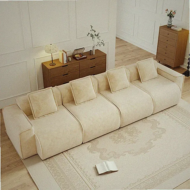 Streamlined Design Deep Seat Modular 4 Seat Boneless Sofa w/French Edge Piping,N