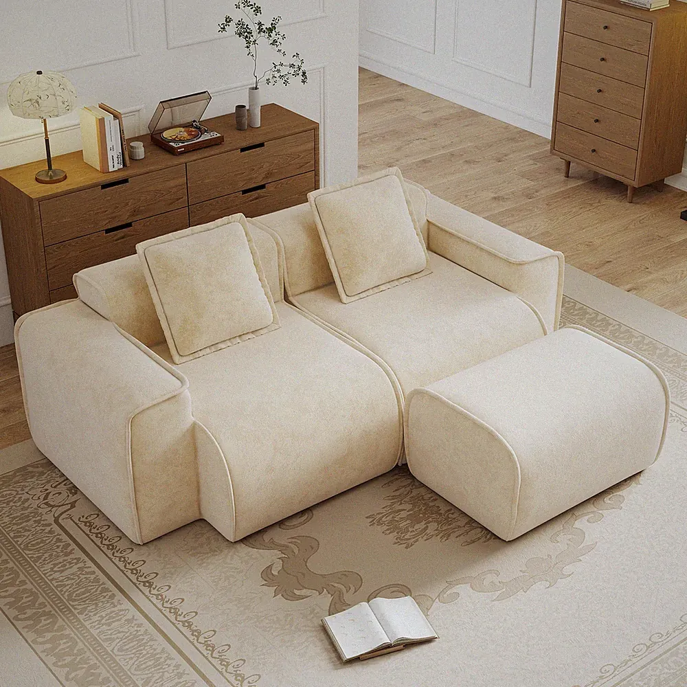 Streamlined Design Modular 2 Seat L Shape Sectional Boneless Sofa w/French Edg