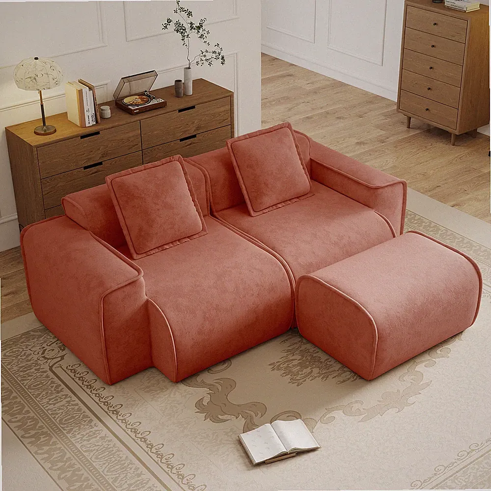 Streamlined Design Modular 2 Seat L Shape Sectional Boneless Sofa w/French Edge