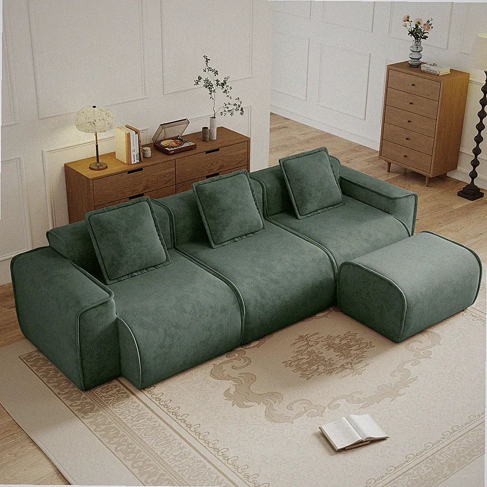 Streamlined Design Modular 3 Seat L Shape Sectional Boneless Sofa w/French Ed