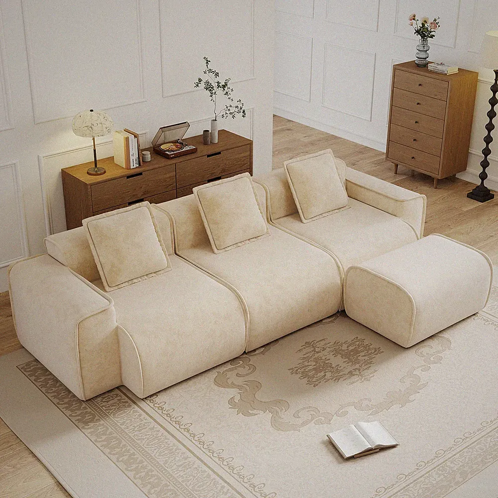 Streamlined Design Modular 3 Seat L Shape Sectional Boneless Sofa with French