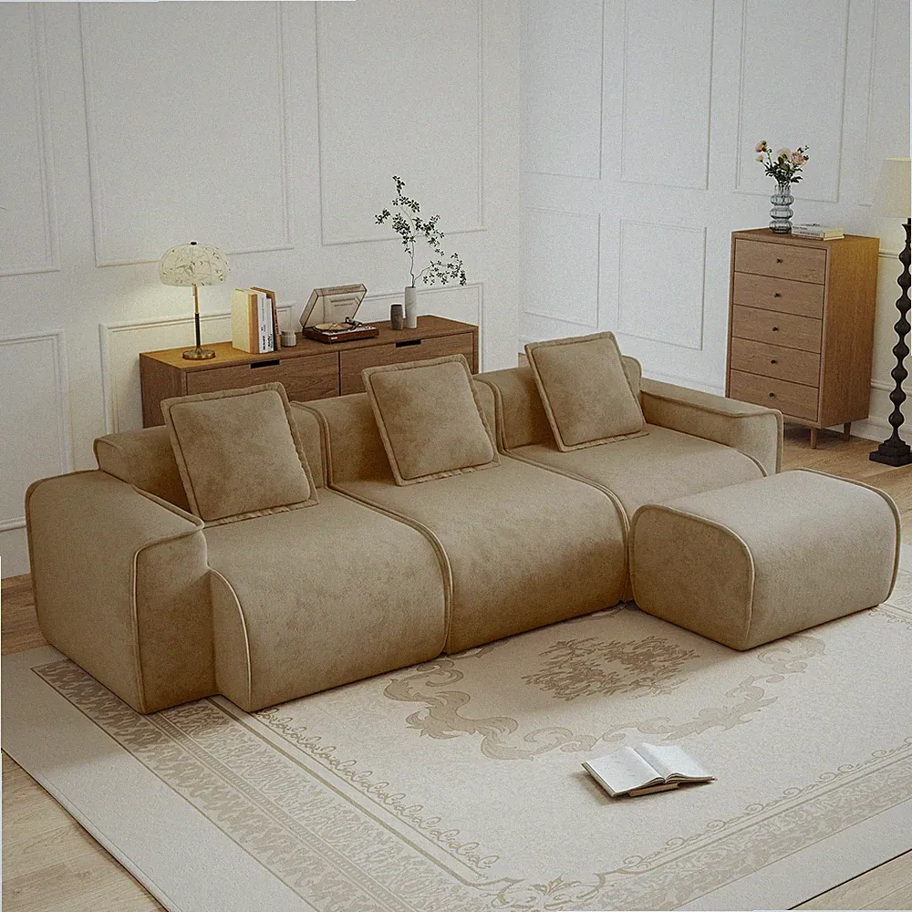 Streamlined Design Modular 3 Seat L Shape Sectional Boneless Sofa with French E