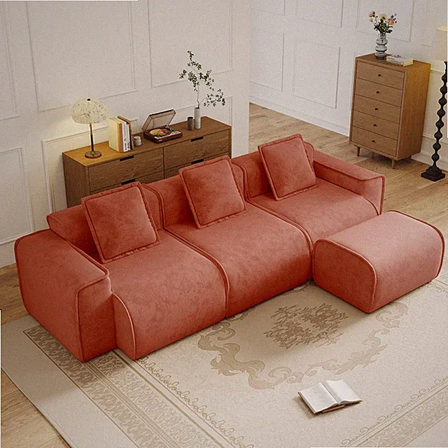 Streamlined Design Modular 3 Seat L Shape Sectional Boneless Sofa with French Ed