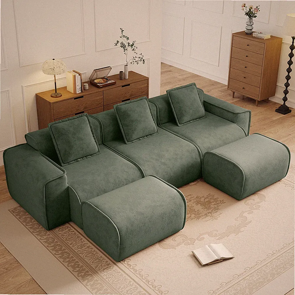 Streamlined Design Modular 3 Seat U Shape Sectional Boneless Sofa w/French Ed