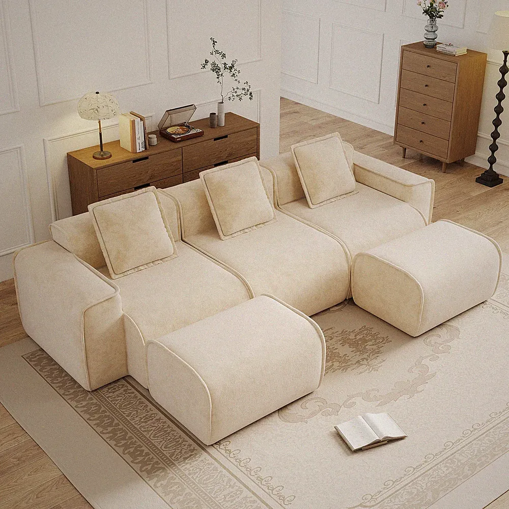 Streamlined Design Modular 3 Seat U Shape Sectional Boneless Sofa w/French Edg