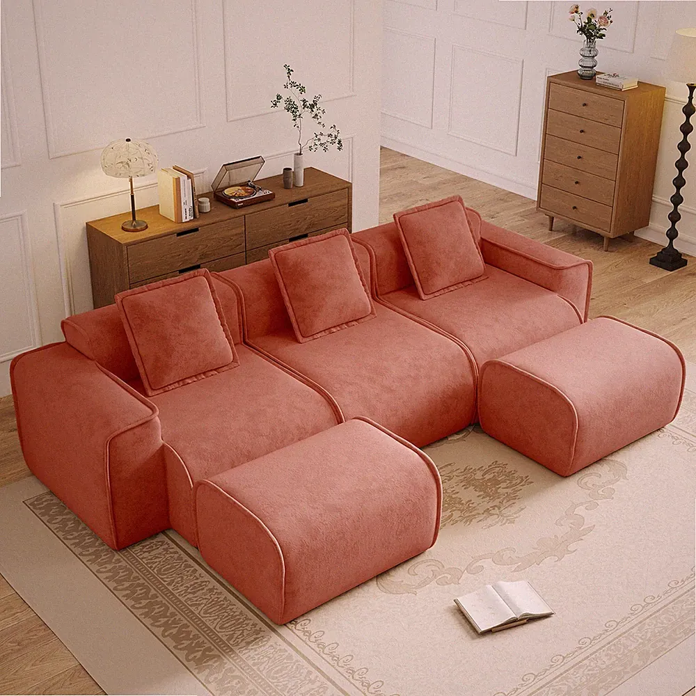 Streamlined Design Modular 3 Seat U Shape Sectional Boneless Sofa w/French Edge