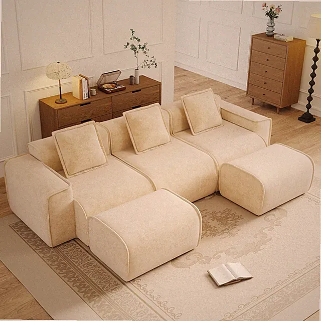 Streamlined Design Modular 3 Seat U Shape Sectional Boneless Sofa with French