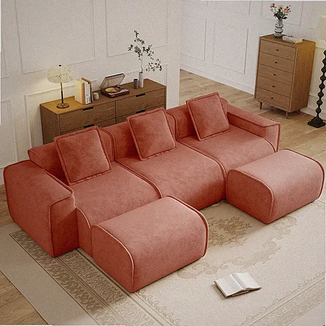 Streamlined Design Modular 3 Seat U Shape Sectional Boneless Sofa with French E