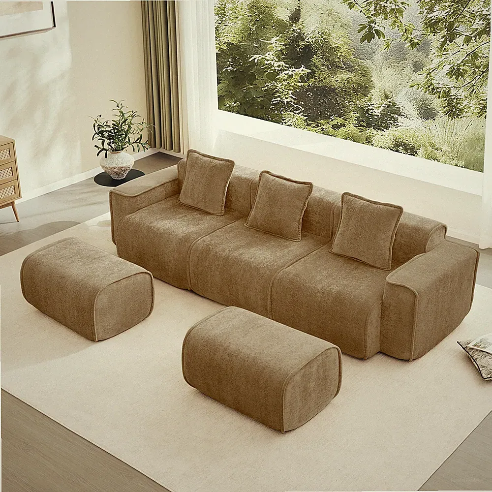 Streamlined Design Modular 3 Seat U Shape Sectional Boneless Sofa with French Ed