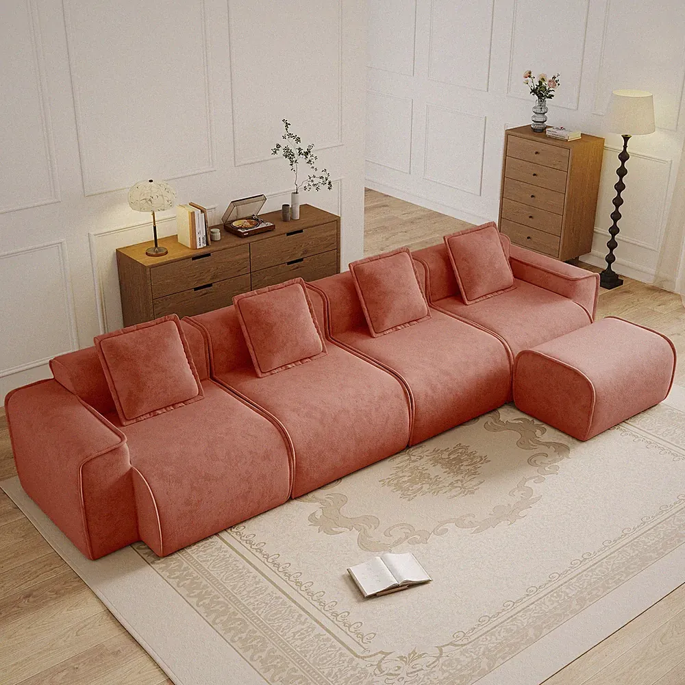 Streamlined Design Modular 4 Seat L Shape Sectional Boneless Sofa w/French Ed