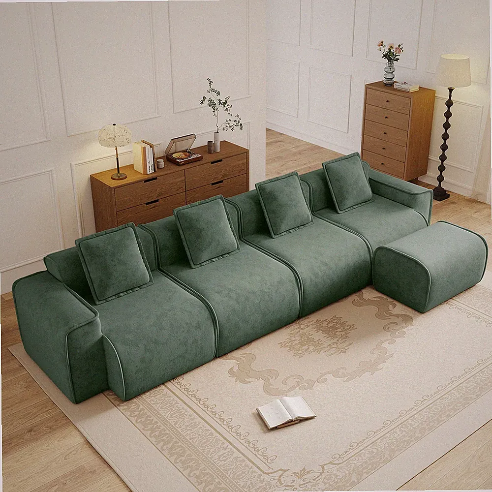 Streamlined Design Modular 4 Seat L Shape Sectional Boneless Sofa w/French Edg