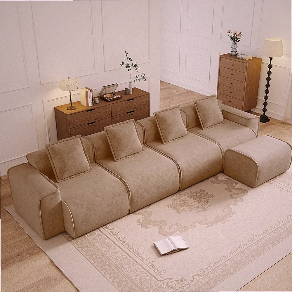 Streamlined Design Modular 4 Seat L Shape Sectional Boneless Sofa w/French Edge