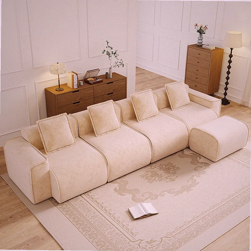 Streamlined Design Modular 4 Seat L Shape Sectional Boneless Sofa with French E