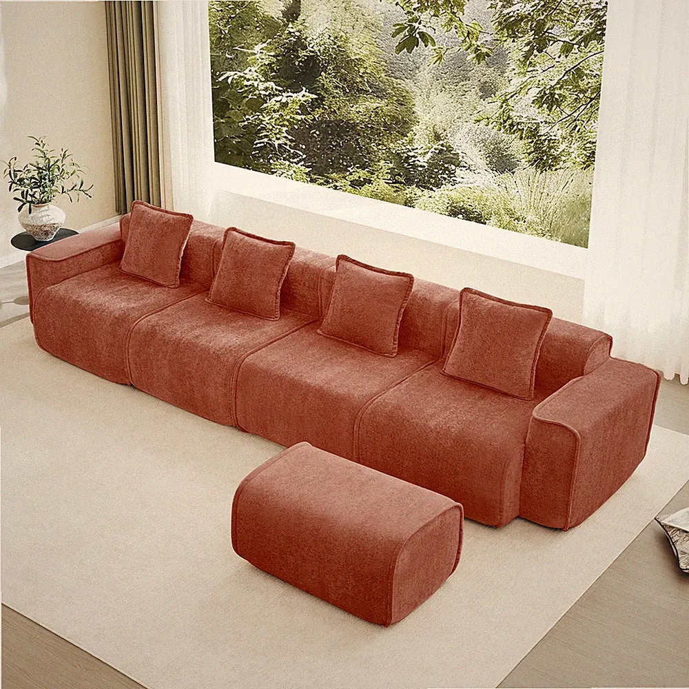 Streamlined Design Modular 4 Seat L Shape Sectional Boneless Sofa with French Ed