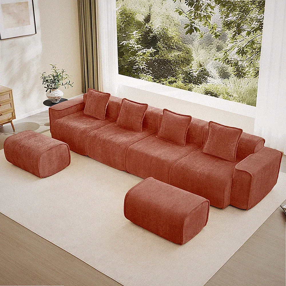 Streamlined Design Modular 4 Seat U Shape Sectional Boneless Sofa with French