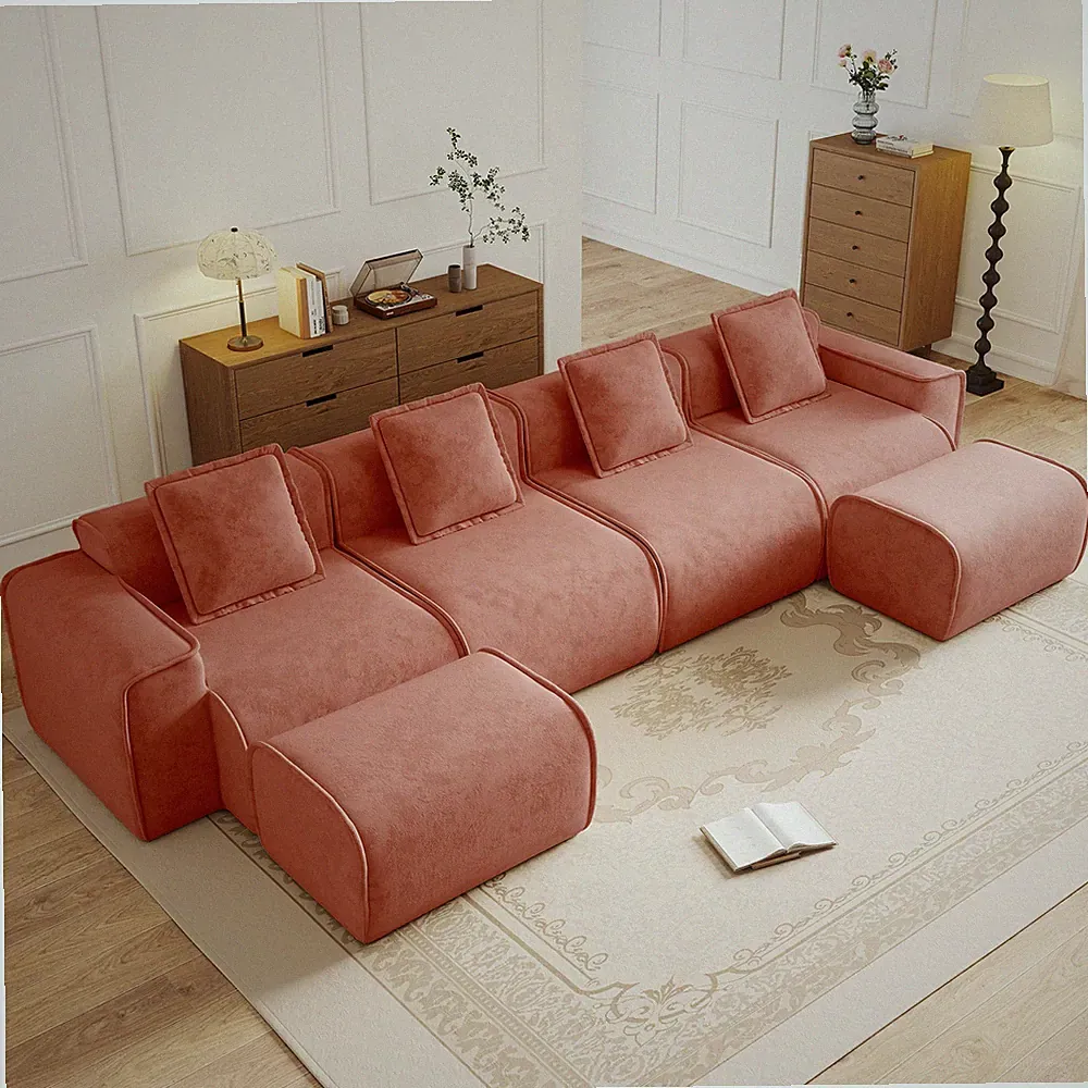 Streamlined Design Modular 4 Seat U Shape Sectional Boneless Sofa with French