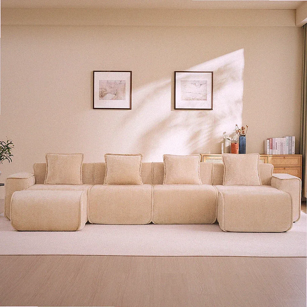 Streamlined Design Modular 4 Seat U Shape Sectional Boneless Sofa with French E