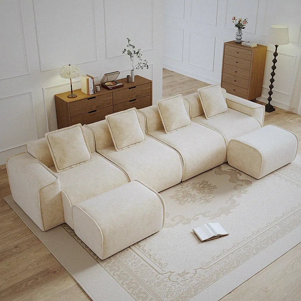 Streamlined Design Modular 4 Seat U Shape Sectional Boneless Sofa with French E