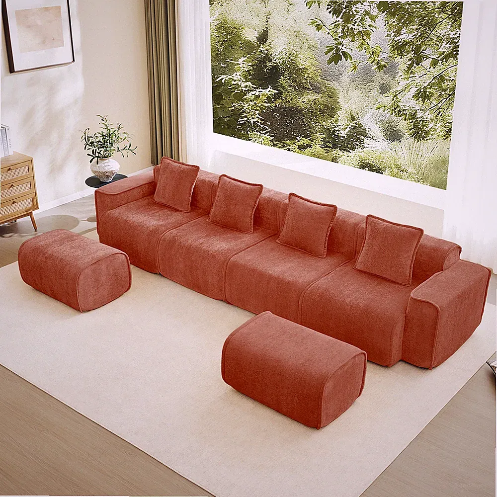 Streamlined Design Modular 4 Seat U Shape Sectional Boneless Sofa with French Ed