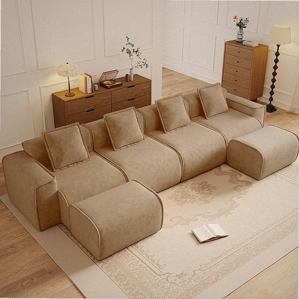Streamlined Design Modular 4 Seat U Shape Sectional Boneless Sofa with French Ed