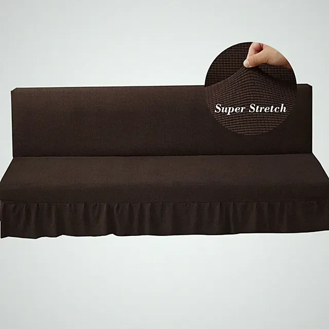Stretch Armless Futon Cover with Skirt Knitted Jacquard Futon Sofa Bed Cover...