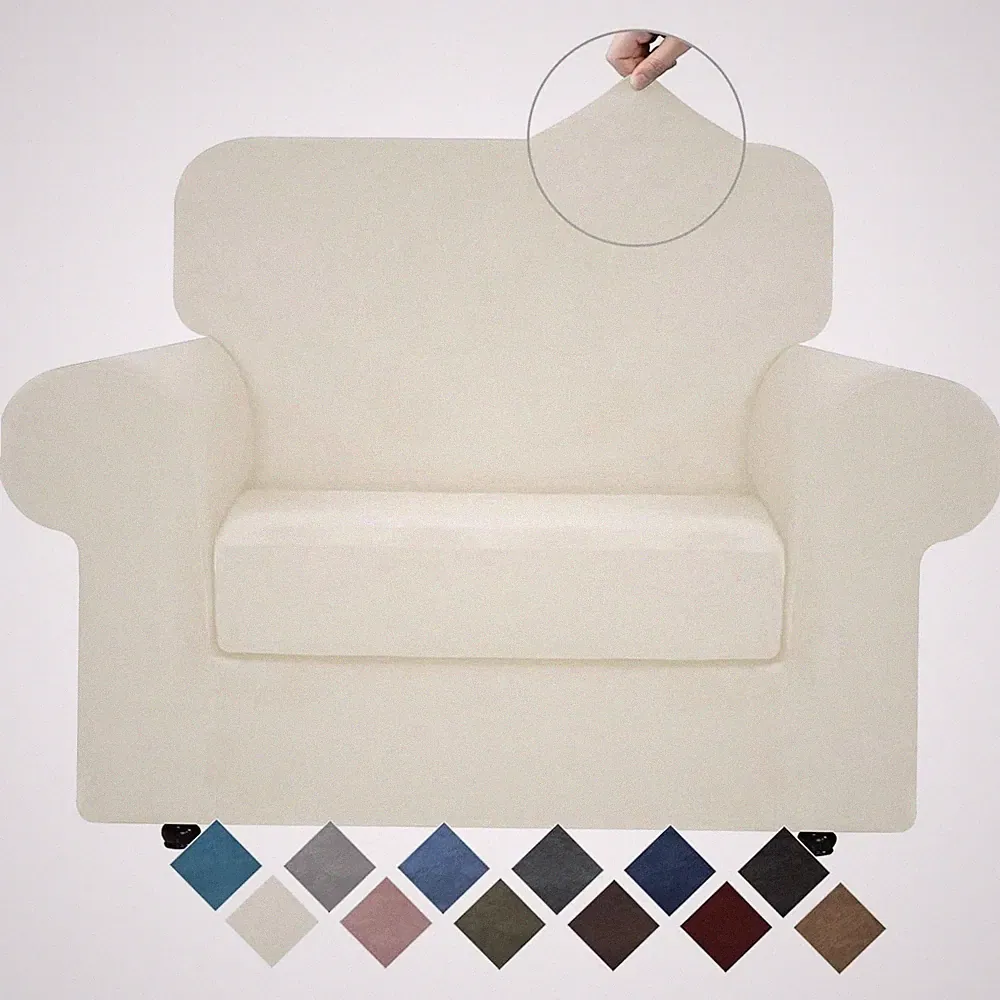Stretch Chair Slipcover Set - Soft Plush Couch Cover, Ivory