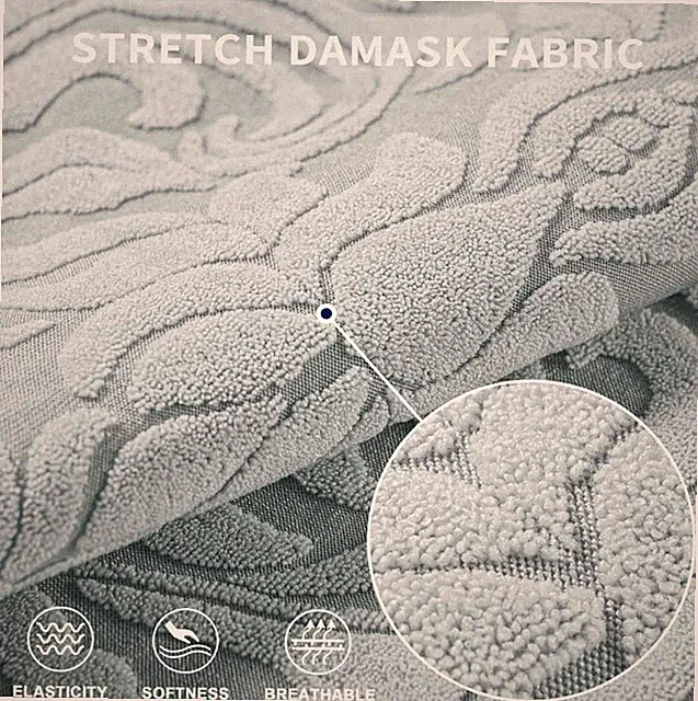 Stretch Damask Chair Slipcover Light Gray Small Armchair Cover Set of 3 Elastic