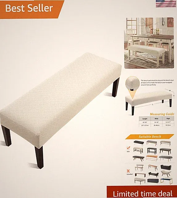Stretch Jacquard Dining Bench Cover - Anti-Dust Removable Bench Slipcover Was...
