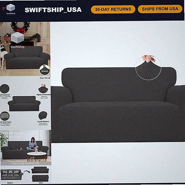 Stretch Loveseat Couch Cover, Washable Dark Gray, Easy Fit, Furniture Protector