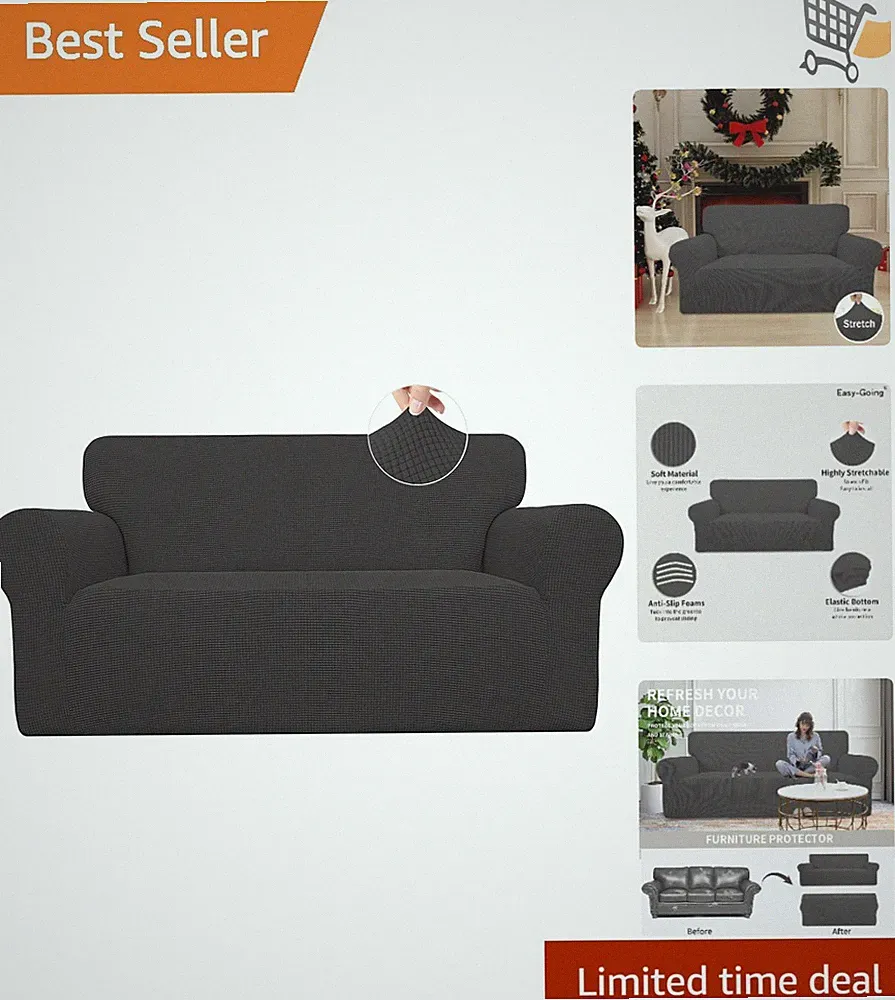 Stretch Loveseat Slipcover Polyester Spandex Casual Checkered Furniture Prote...