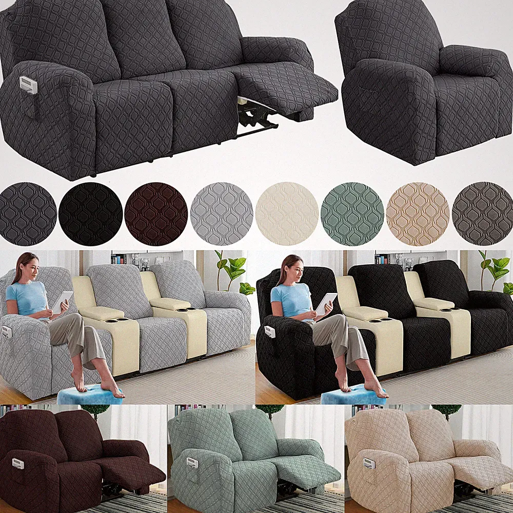 Stretch Recliner Sofa Covers Jacquard Armchair 1 2 3 4-Seater Couch Slipcover US