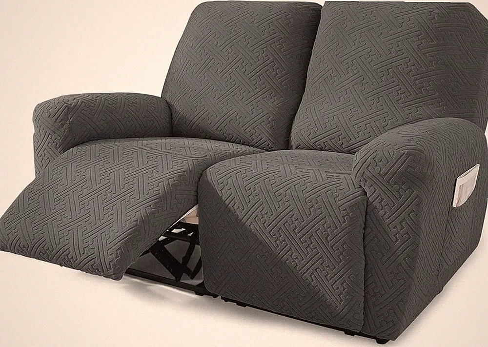Stretch Reclining Loveseat Cover with Pockets for Kids & Pets - Dark Gray