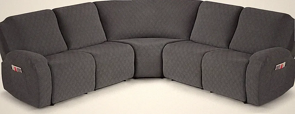 Stretch Reclining Sectional Couch Covers, 5-Pieces, Charcoal Gray | Extra Large