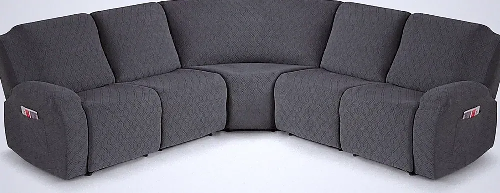 Stretch Reclining Sectional Couch Covers, 5-Pieces, Charcoal Gray | Extra Large