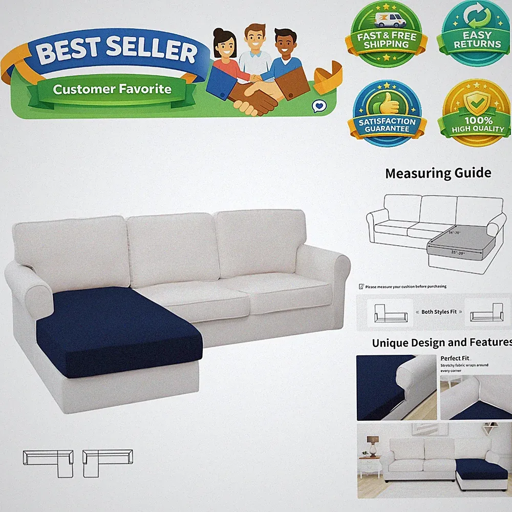 Stretch Sectional Couch Covers 1 Piece Chaise Lounge Slipcover L Shape Separa...