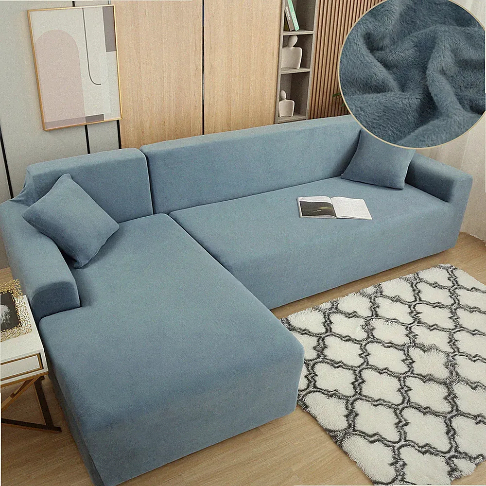 Stretch Sectional Couch Covers - 2 pcs Thick Plush Sofa Covers for L Shape Sofa