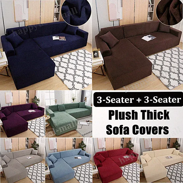 Stretch Sectional Couch Covers - 2 pcs Thick Plush Sofa Covers for L Shape Sofa