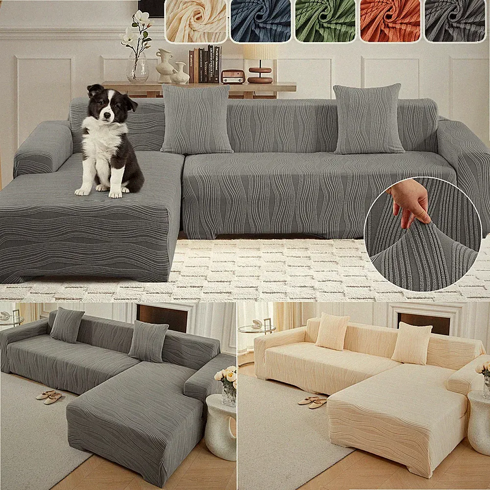 Stretch Sectional Couch Covers 2pcs Jacquard Sofa Covers for L Shape Corner Sofa