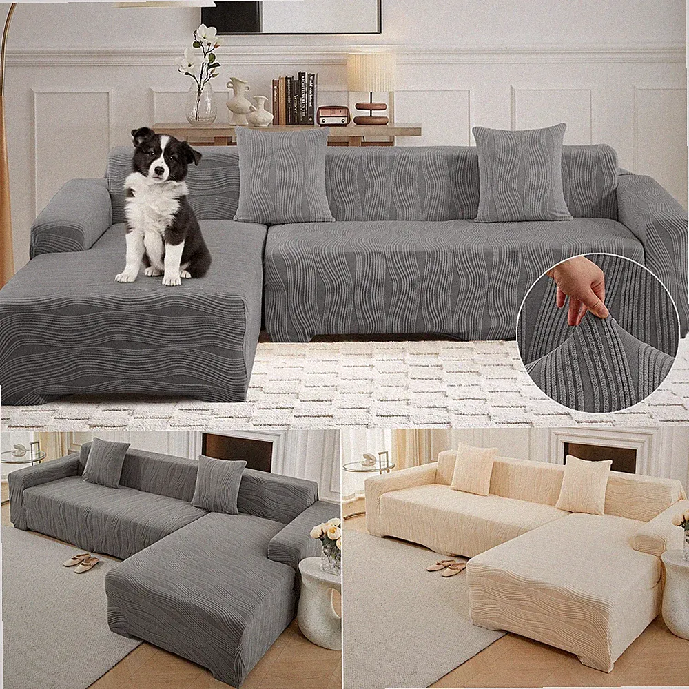 Stretch Sectional Couch Covers 2pcs Jacquard Sofa Covers for L Shape Corner Sofa