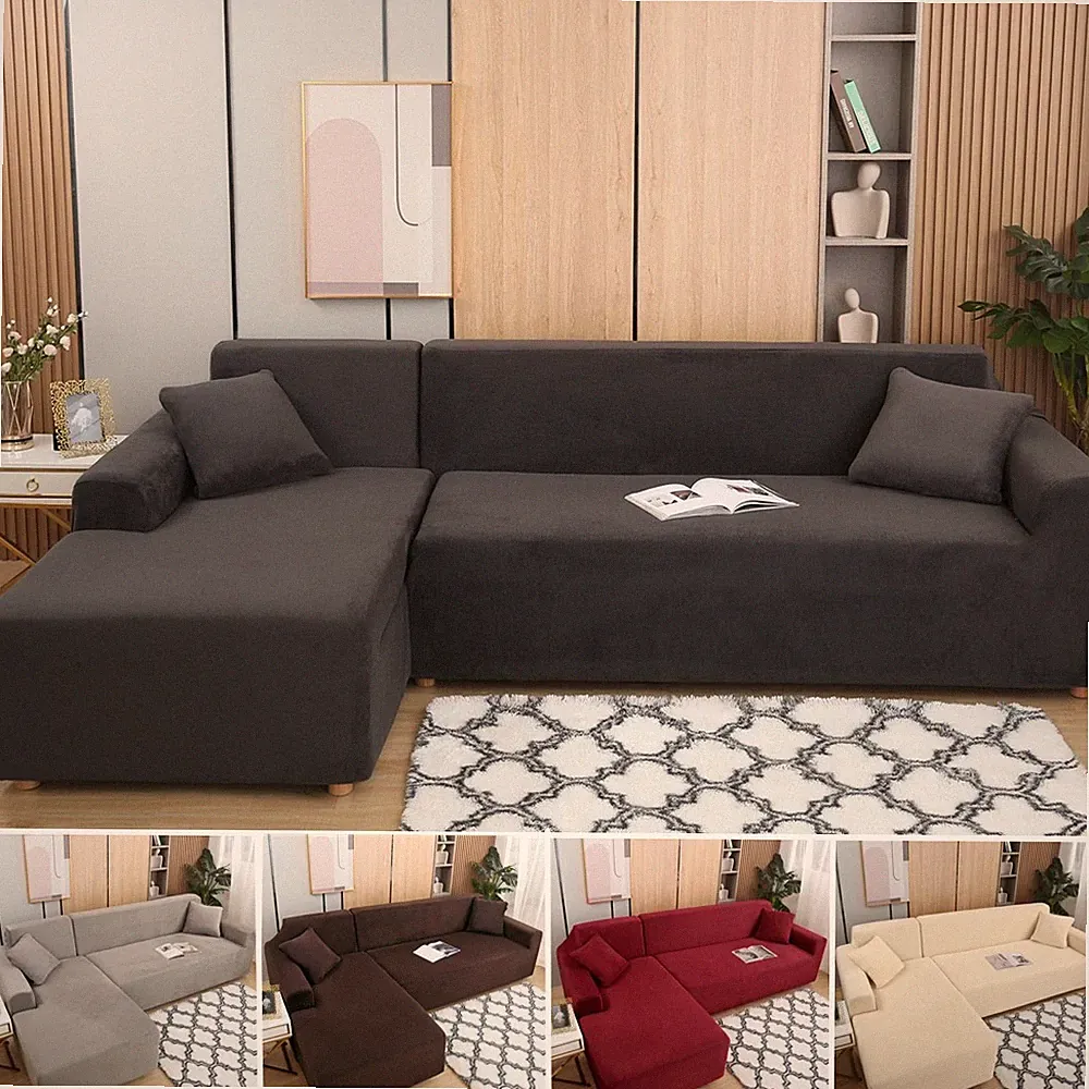Stretch Sectional Couch Covers for 4 Seat Sofa + 3 Seat Chaise L Shape Sofa