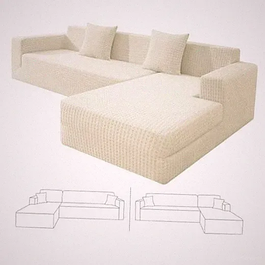 Stretch Sectional Couch Covers New 3 Seat Sofa + 3 Seat Chaise Beige