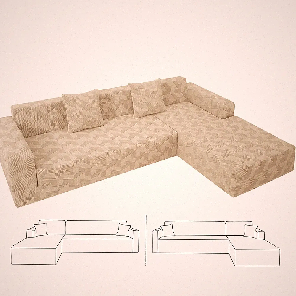 Stretch Sectional Couch Covers New-Rectangle Texture, Thick Slipcovers with E...