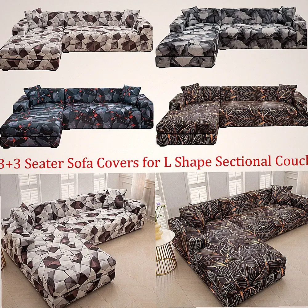 Stretch Sectional Couch Slipcovers L Shape 3+3 Seater Sofa Cover for Pets Kids