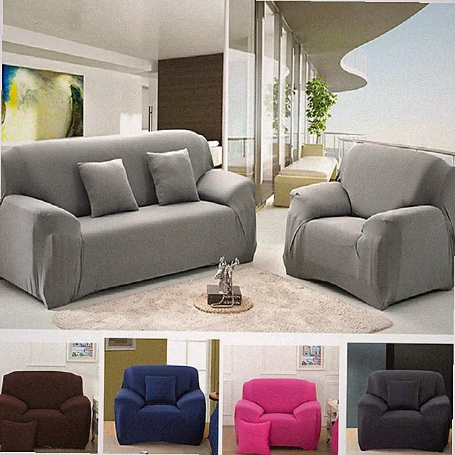 Stretch Slipcover Chair Loveseat Sofa Couch Solid Elastic Cover 1 2 3 4 Seater